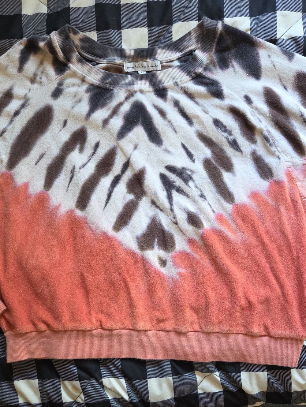 Young Fabulous & Broke Coral and Brown Tie-Dye Crewneck Sweatshirt